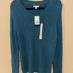 Croft&Barrow Size XL teal cableknit v-neck sweater